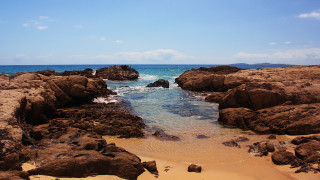 Rocky beach ocean sky clouds - a rocky beach free wallpaper for desktop