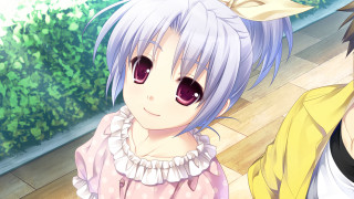 Anime couple characters wooden floor - plant free wallpaper