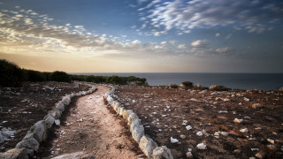 Dirt path rocks water landscape - rock and gravel free wallpaper