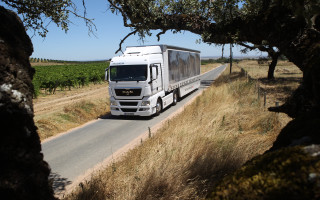 Large truck road grass trees - a large truck free wallpaper