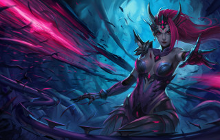 Redhair purpleoutfit sword bluebackground epsylonpoint - a purple outfit holding free wallpaper for desktop