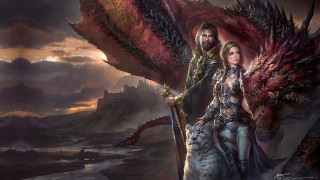 Man woman horse dragon castle - a man and woman free wallpaper