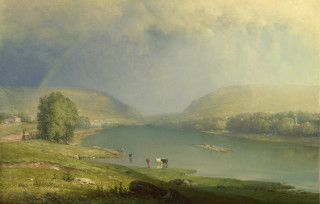 Lake rainbow cattle hudson pleinair - the grass below free wallpaper