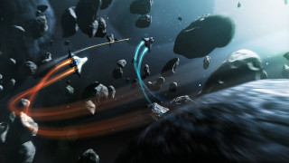 Space station rocket dolphin earth - a red line free wallpaper for desktop