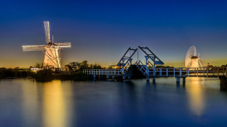 Windmill bridge reflection dusk blue - dusk free wallpaper for desktop