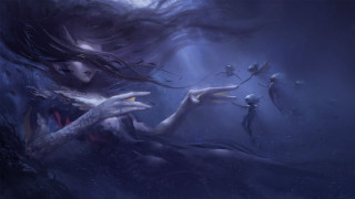 Woman long hair flower bird - above her free wallpaper