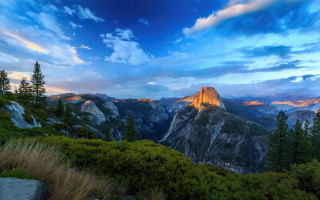 Mountain range sunset clouds trees 12 - a few tree free wallpaper