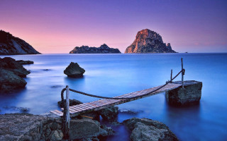 Wooden bridge mountain lake dusk - dusk free wallpaper