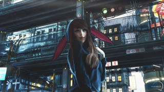 Woman blue outfit bunny ears - a red nose free wallpaper
