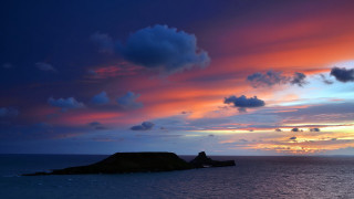 Sunset island ocean clouds boat - colin hayes free wallpaper
