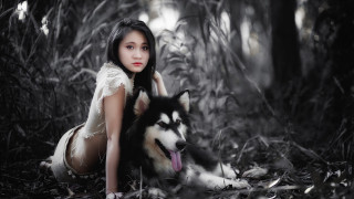 Woman husky forest dress nature - husky free wallpaper