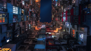 Cyberpunk cityscape tokyo night neon - deep 3 point perspective free wallpaper