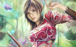 Woman red outfit sword bird 2 - artgerm free wallpaper