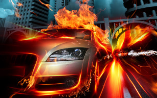 Car flames city matte destruction - headlight free wallpaper