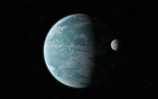 Blue planet white moon space - a black sky free wallpaper