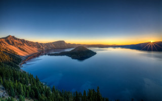 Lake mountains sunset trees reflection - tree and mountains free wallpaper