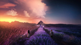 Lavender sunset couple field house - affinity photo free wallpaper