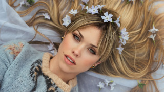 Blonde woman flower bed wind - a bed of flowers free wallpaper