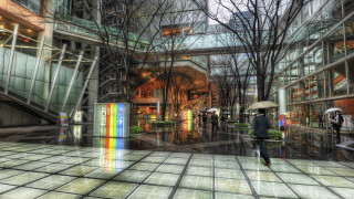 City street rain umbrella holography - david park free wallpaper