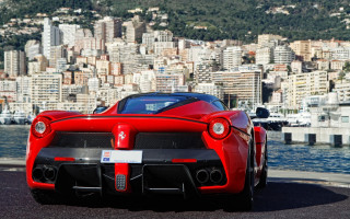 Red sports car city lake - luxury free wallpaper