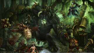 Monsters forest woman man fantasy - monster free wallpaper