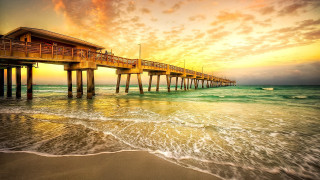 Pier boat sunset clouds beach - a pier free wallpaper