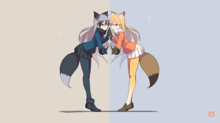 Anime couple characters back to - dynamic pose free wallpaper