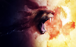 Lion roaring space galaxy fire - its tooth free wallpaper