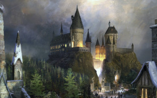 Castle towers people fantasy matte - a painting of a castle free wallpaper