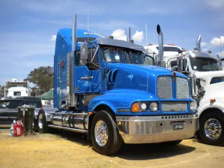 Blue truck field mountains vehicle - blue free wallpaper for desktop