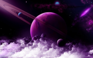 Purple planet saturns clouds stars 3 - a purple sky free wallpaper