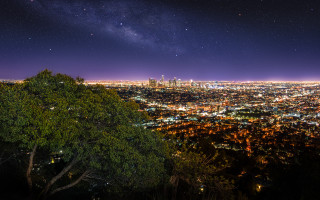 City lights stars forests moon - anamorphic len free wallpaper