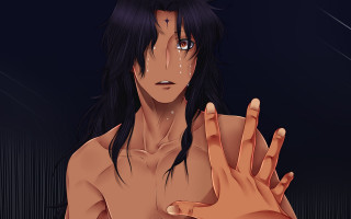 Long haired man tears hands - half free wallpaper