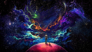 Person hill starry sky space - galaxy free wallpaper