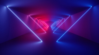 Long hallway neon lights red - volumetric free wallpaper