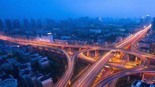 Night city bridge traffic lights - cao buxing free wallpaper