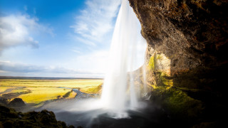 Iceland waterfall cave mountain river - esao free wallpaper for desktop