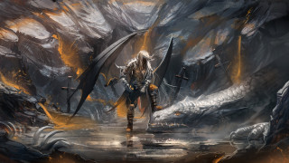 Man sword cave dragon back - darek zabrocki free wallpaper for desktop