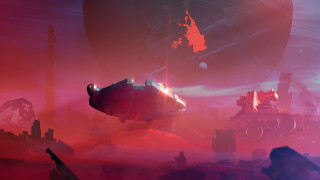 Futuristic city red sky purple - anton fadeev free wallpaper