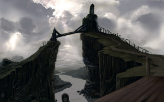 Bridge water sky clouds man - christophe vacher free wallpaper for desktop