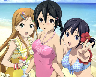 Three girls beach bathing suits - three girl free wallpaper