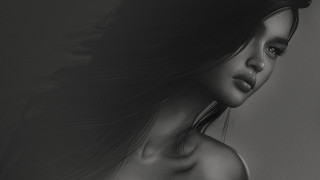 Woman longhair blackandwhite featheredtail realistic - tail free wallpaper for desktop