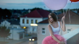 Pink tutu woman balloons city - affinity photo free wallpaper for desktop
