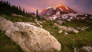 Mountain snow peak forest river - peak in the distance free wallpaper