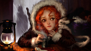 Woman cat lantern winter fantasy - deviantart artstation free wallpaper