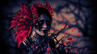 Woman red headdress tree branch - a red flower free wallpaper