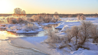 River ice trees sunset mountain - the background and a sunset in the background free wallpaper