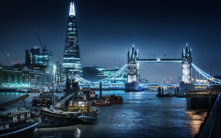 City skyline bridge boats night 3 - rich moody colour free wallpaper for desktop