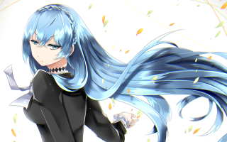 Blue haired woman vanitas flowers - long blue hair free wallpaper