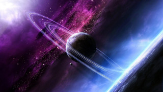 Purple blue space planet stars - a distant star in the foreground free wallpaper for desktop